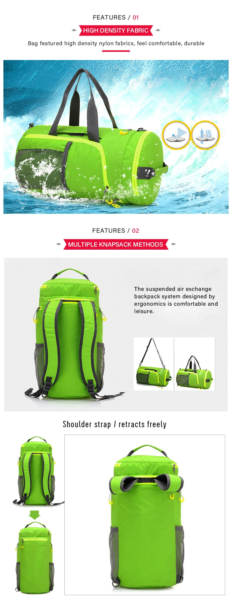 Multifunctional Waterproof Folding Bag Travel Backpack Fitness Yoga Bag