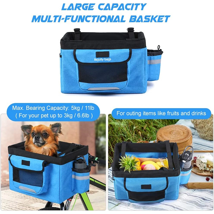 Bike Basket Folding Pet Cat Dog Carrier Front Removable Bicycle Handlebar Quick Release Easy Install Detachable Cycling Bag Mountain Picnic Shopping