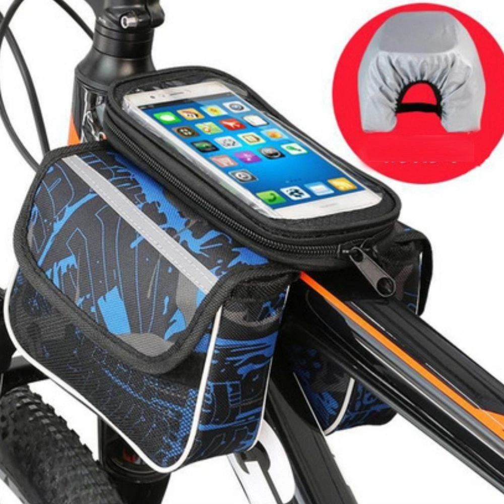 Bicycle Saddle Bag Waterproof Bike Frame Bag Phone Holder Front Triangle Bag with Zip Closure Top Tube Phone Mount Ai18110